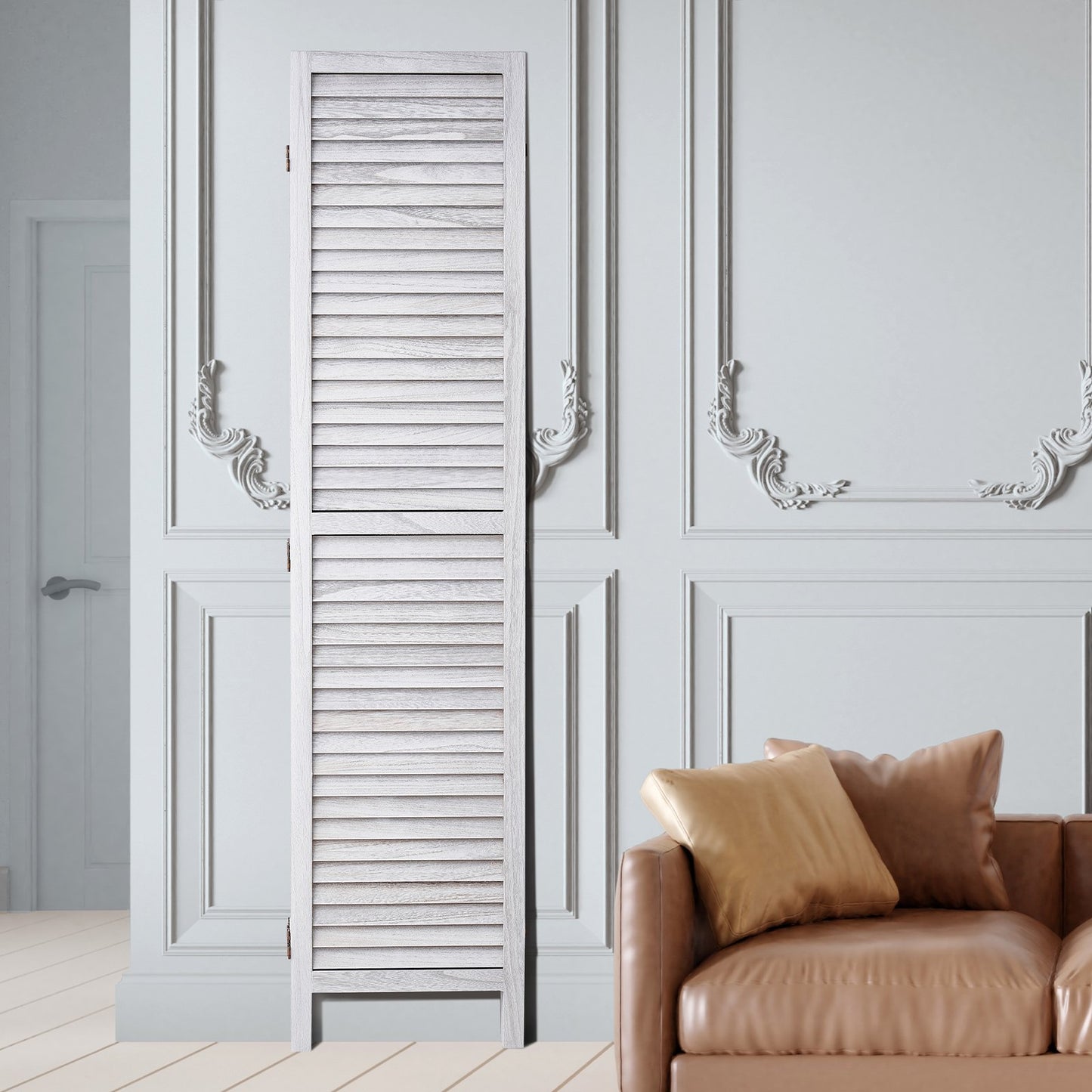 Wood Room Divider, 8 Panel Wood Folding Privacy Screen, 66.9 Inches Tall Indoor Louvered Wooden Partition, Portable Decoration Screen, for Room Separation, Home, Office, Restaurant & Bedroom