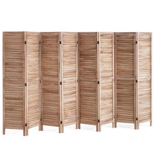Wood Room Divider, 8 Panel Wood Folding Privacy Screen, 66.9 Inches Tall Indoor Louvered Partition Divider, Portable Decoration Screen, for Room Separation, Home, Office, Restaurant & Bedroom
