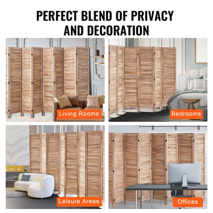 Wood Room Divider, 8 Panel Wood Folding Privacy Screen, 66.9 Inches Tall Indoor Louvered Partition Divider, Portable Decoration Screen, for Room Separation, Home, Office, Restaurant & Bedroom