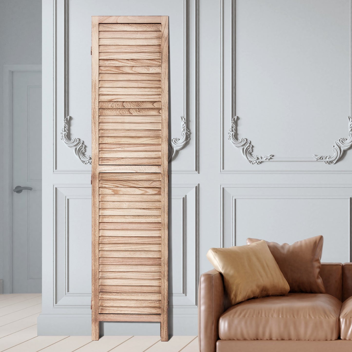 Wood Room Divider, 8 Panel Wood Folding Privacy Screen, 66.9 Inches Tall Indoor Louvered Partition Divider, Portable Decoration Screen, for Room Separation, Home, Office, Restaurant & Bedroom