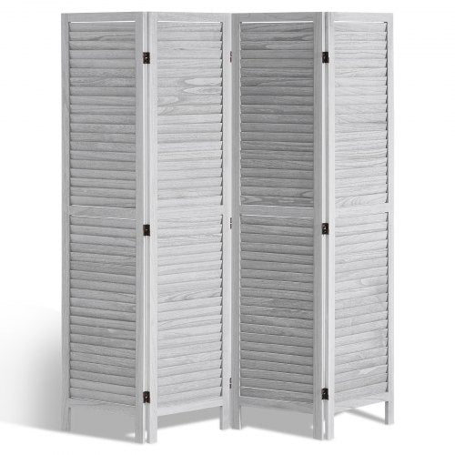 Wood Room Divider, 4 Panel Folding Privacy Screen, 66.9 Inches Tall Indoor Wooden Partition, Portable Decoration Screen, for Room Separation, Home, Office, Restaurant & Bedroom (Light Grey)