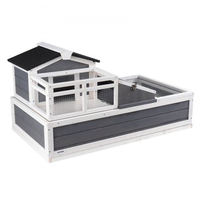 3-Room Tortoise House,Tortoise Habitat with Balcony & 2 Stories, Wooden Tortoise Enclosure Indoor & Outdoor with Ramp, Tray, Openable Roof, Large Reptile Cage, 44" x 25.6"x 24"