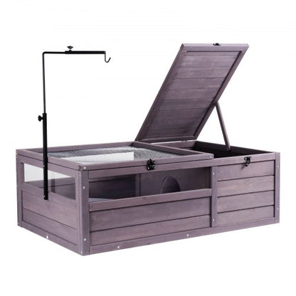 Tortoise Habitat, Wooden Tortoise House Indoor & Outdoor, Tortoise Enclosure with Adjustable Lamp Holder, 2-Room Reptile Enclosure Small Animal Cage for Gecko, Lizard, Snake 38x24x13 inch