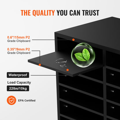 Literatur-Organizer aus Holz, 12 Fächer, Aktensortierer mit herausnehmbaren Regalen, Briefkästen für die Poststellenorganisation im Büro, Zuhause, Klassenzimmer, EPA-zertifiziert, Schwarz