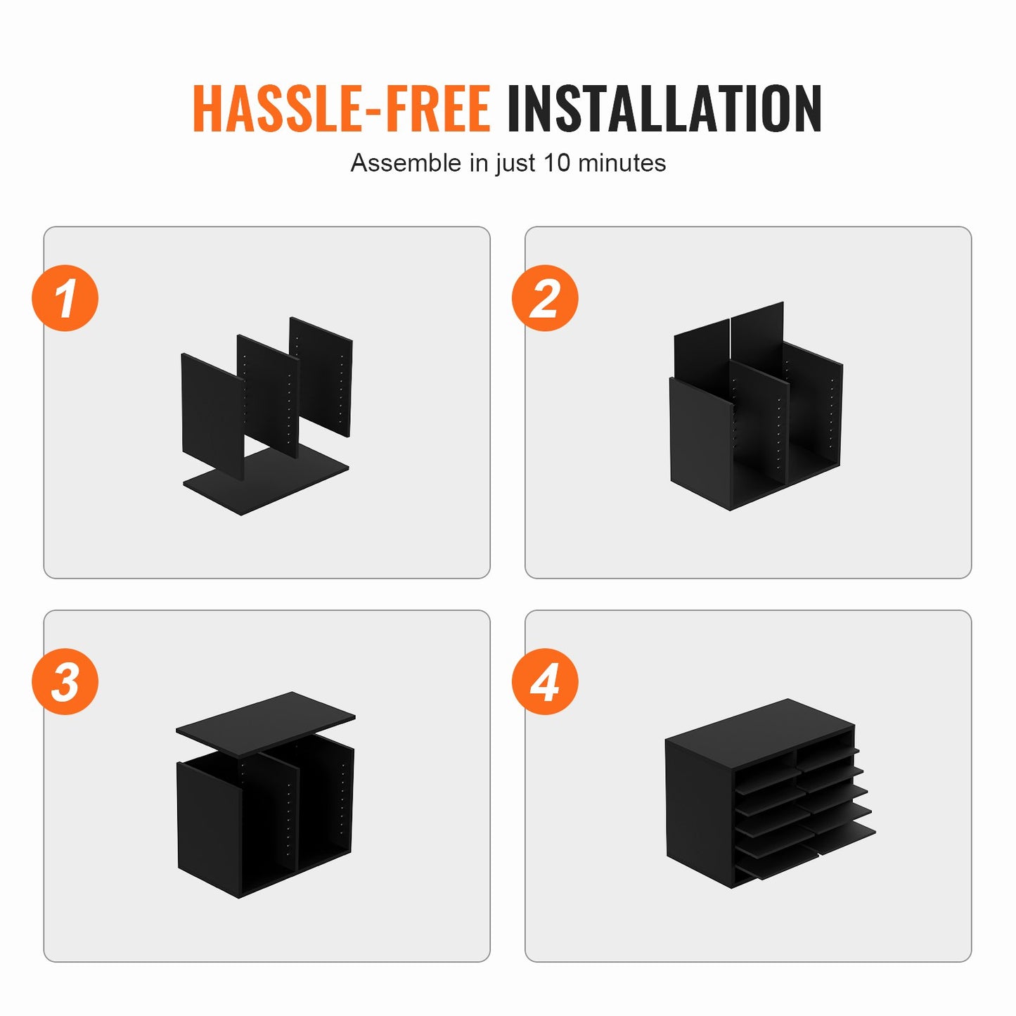 Literatur-Organizer aus Holz, 12 Fächer, Aktensortierer mit herausnehmbaren Regalen, Briefkästen für die Poststellenorganisation im Büro, Zuhause, Klassenzimmer, EPA-zertifiziert, Schwarz