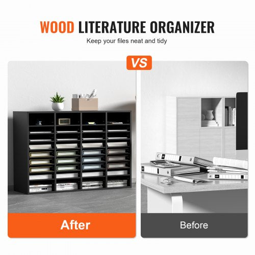 Wood Literature Organizer, 36 Compartments, File Sorter with Removable Shelves, Mailboxes for Office Home Classroom Mailroom Organization, EPA Certified, Black | EU