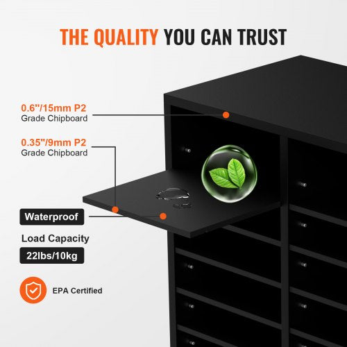 Wood Literature Organizer, 36 Compartments, File Sorter with Removable Shelves, Mailboxes for Office Home Classroom Mailroom Organization, EPA Certified, Black | EU