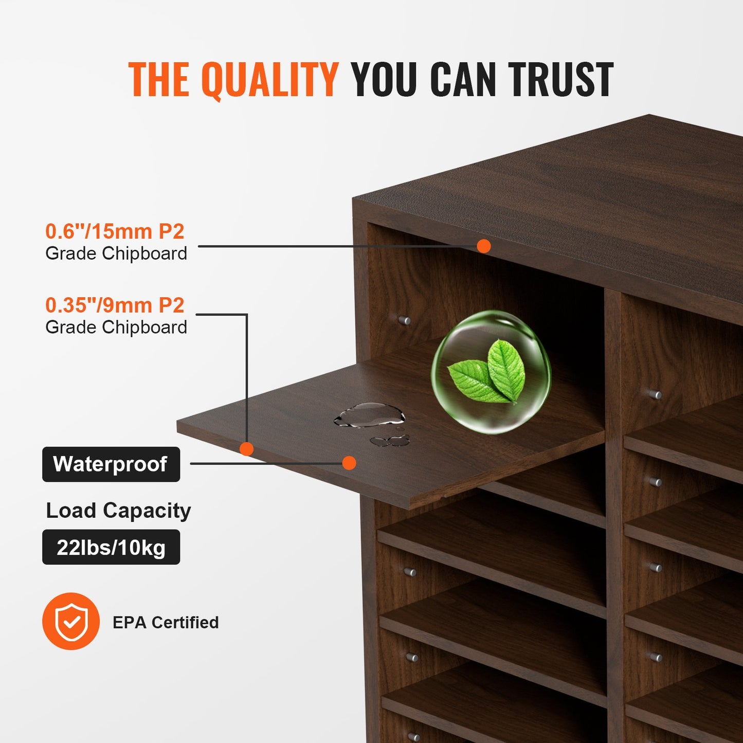 Litteraturorganisatorer, 36 fack kontorsbrevlåda med justerbara hyllor, trälitteratursorterare 39,3x12x26,8 tum för kontor, hem, klassrum, postrumsorganisation, EPA-certifierad brun