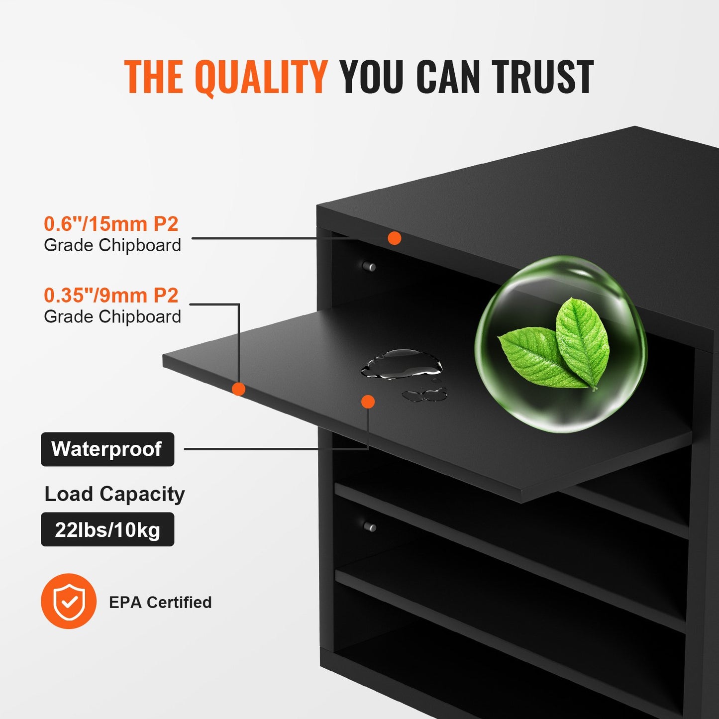 Literature Organizers, 5 Compartments Office Mailbox with Adjustable Shelves, Wood Literature Sorter 13.9x12x13 inches for Office, Home, Classroom, Mailrooms Organization, EPA Certified, Black