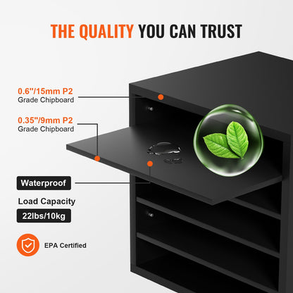 Literature Organizers, 5 Compartments Office Mailbox with Adjustable Shelves, Wood Literature Sorter 13.9x12x13 inches for Office, Home, Classroom, Mailrooms Organization, EPA Certified, Black