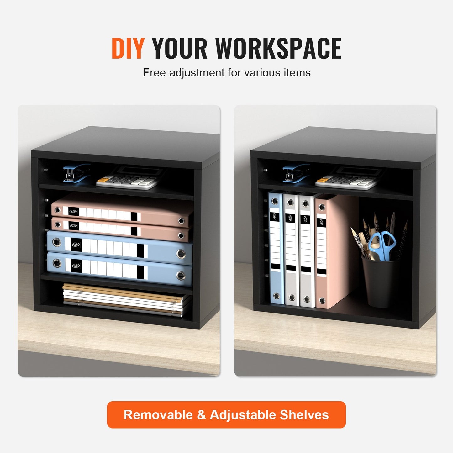 Literature Organizers, 5 Compartments Office Mailbox with Adjustable Shelves, Wood Literature Sorter 13.9x12x13 inches for Office, Home, Classroom, Mailrooms Organization, EPA Certified, Black