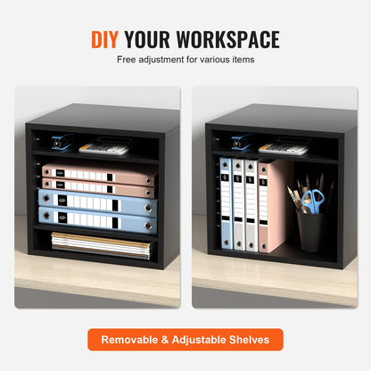 Literature Organizers, 5 Compartments Office Mailbox with Adjustable Shelves, Wood Literature Sorter 13.9x12x13 inches for Office, Home, Classroom, Mailrooms Organization, EPA Certified, Black