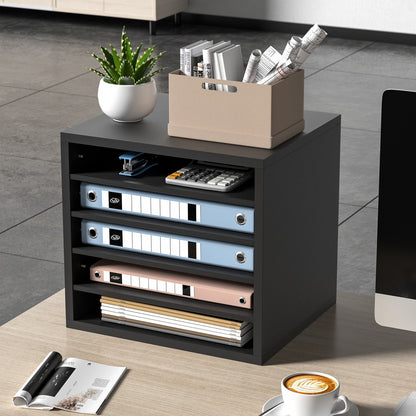 Literature Organizers, 5 Compartments Office Mailbox with Adjustable Shelves, Wood Literature Sorter 13.9x12x13 inches for Office, Home, Classroom, Mailrooms Organization, EPA Certified, Black