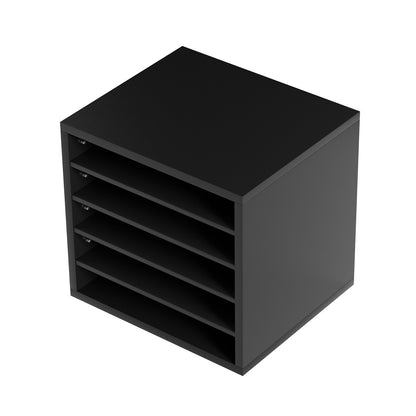 Literature Organizers, 5 Compartments Office Mailbox with Adjustable Shelves, Wood Literature Sorter 13.9x12x13 inches for Office, Home, Classroom, Mailrooms Organization, EPA Certified, Black