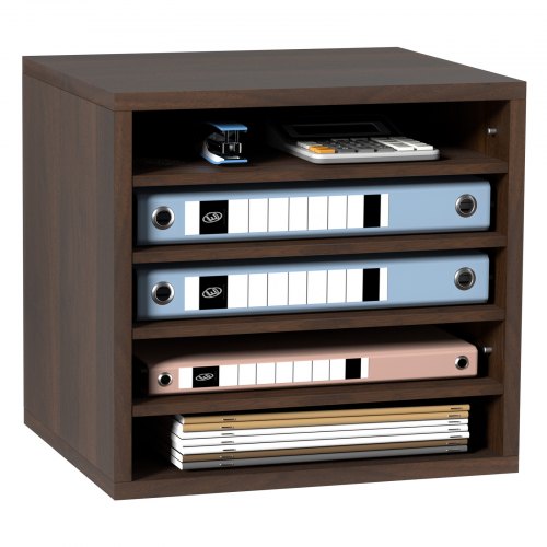 Literature Organizers, 5 Compartments Office Mailbox with Adjustable Shelves, Wood literature sorter 13.9x12x13 inches for Office, Home, Classroom, Mailrooms Organization, EPA Certified, Brown