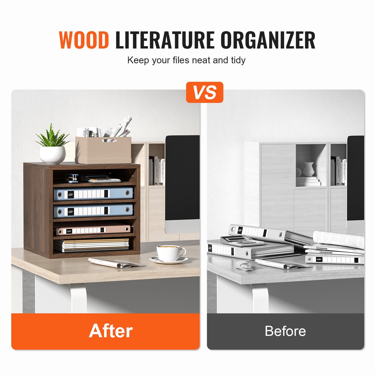 Litteraturorganisatorer, 5 fack kontorsbrevlåda med justerbara hyllor, trälitteratursorterare 13,9x12x13 tum för kontor, hem, klassrum, postrumsorganisation, EPA-certifierad, brun