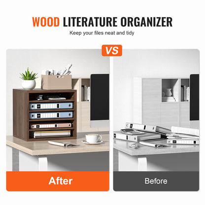 Litteraturorganisatorer, 5 fack kontorsbrevlåda med justerbara hyllor, trälitteratursorterare 13,9x12x13 tum för kontor, hem, klassrum, postrumsorganisation, EPA-certifierad, brun