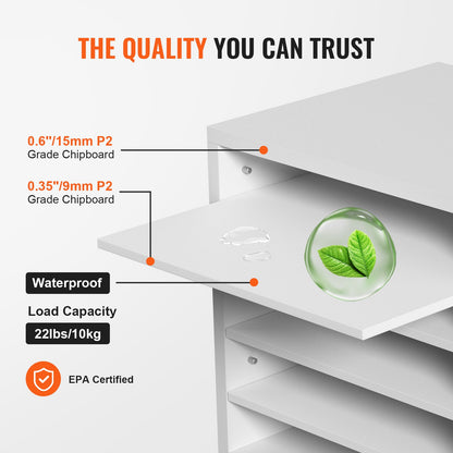 Literature Organizers, 5 Compartments Office Mailbox with Adjustable Shelves, Wood Literature Sorter 13.9x12x13 inches for Office, Home, Classroom, Mailrooms Organization, EPA Certified, White