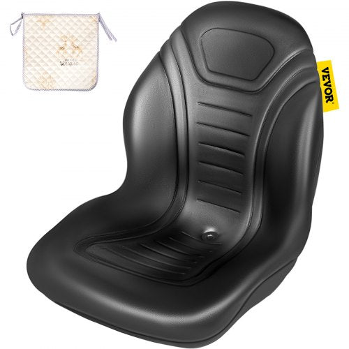 Universal Lawn Tractor Seat Replacement, Compact High Back Mower Seat, Black Vinyl Forklift Seat, Central Drain Hole Skid Steer Seat with Mounting Bolt Patterns of 8\" x 11.5\" & 11.25\" x 11.5\