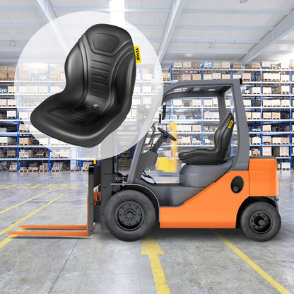 Universal Lawn Tractor Seat Replacement, Compact High Back Mower Seat, Black Vinyl Forklift Seat, Central Drain Hole Skid Steer Seat with Mounting Bolt Patterns of 8\" x 11.5\" & 11.25\" x 11.5\
