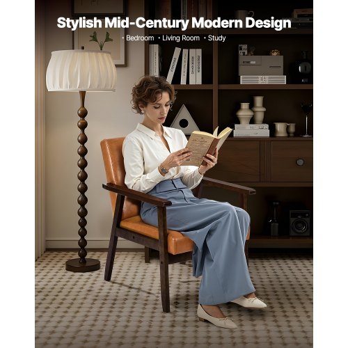 Mid-Century Modern Accent Chair PU-Ledersessel mit Massivholzrahmen