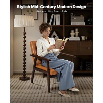 Mid-Century Modern Accent Chair PU-Ledersessel mit Massivholzrahmen