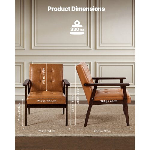 Mid-Century Modern Accent Chair PU-Ledersessel mit Massivholzrahmen