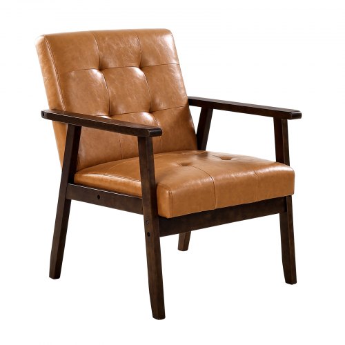 Mid-Century Modern Accent Chair PU-Ledersessel mit Massivholzrahmen
