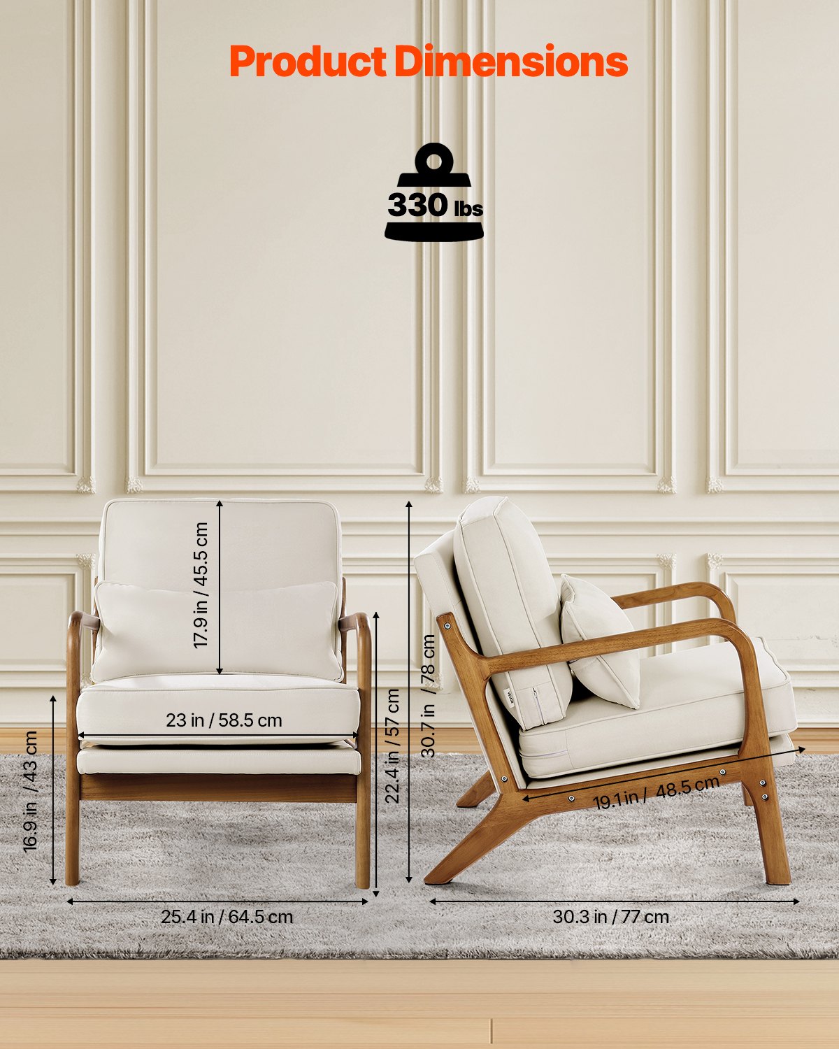 Accent Chair, Mid Century Modern Armchair with Solid Wood Frame and Non-Slip Legs, Upholstered Leisure Chair with Linen Fabric and 5.7 in Thickened Cushion, for Living Room, Bedroom, Office