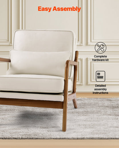 Accent Chair, Mid Century Modern Armchair with Solid Wood Frame and Non-Slip Legs, Upholstered Leisure Chair with Linen Fabric and 5.7 in Thickened Cushion, for Living Room, Bedroom, Office