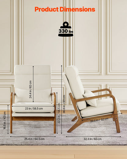 Accent Chair, High Back Mid Century Modern Armchair with Solid Wood Frame and Non-Slip Legs, Upholstered Leisure Chair with Linen Fabric and 5.3 in Thickened Cushion, for Living Room, Bedroom