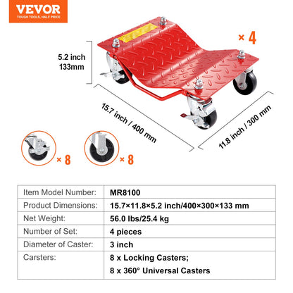 Radwagen, Hochleistungs-Autoreifen-Stütze, Fahrzeug-Transportwagen, 8000 lbs, 4er-Pack