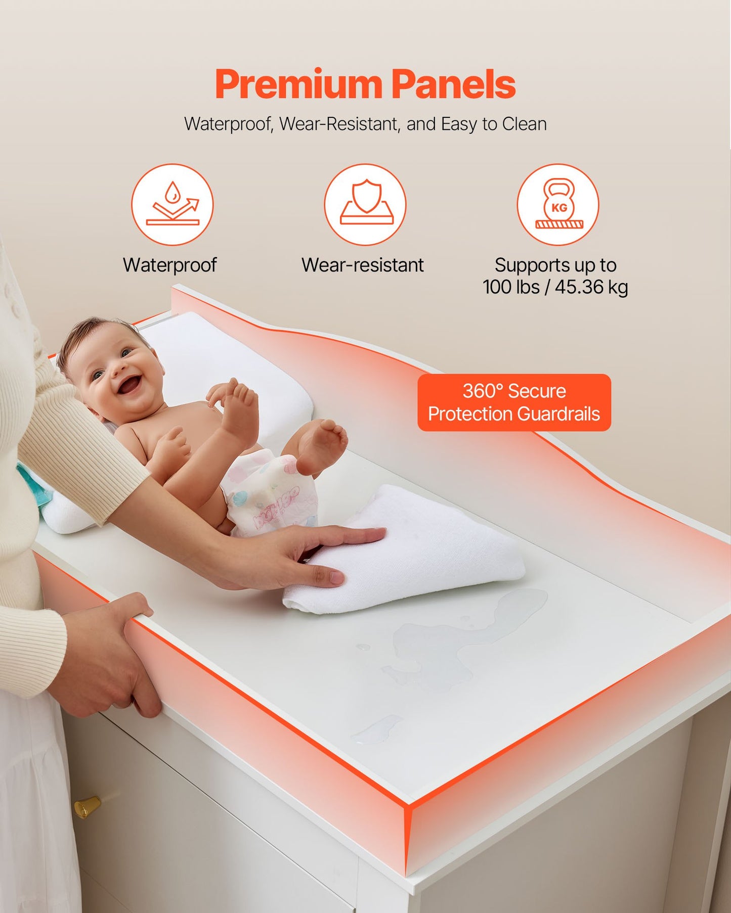 Changing Table Dresser, Baby Diaper Change Station with 3 Drawers, Multi-Functional Modern Changing Table Dresser with Storage Organizer Nursery for Children's Room, White