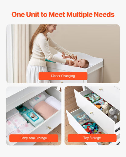 Changing Table Dresser, Baby Diaper Change Station with 3 Drawers, Multi-Functional Modern Changing Table Dresser with Storage Organizer Nursery for Children's Room, White