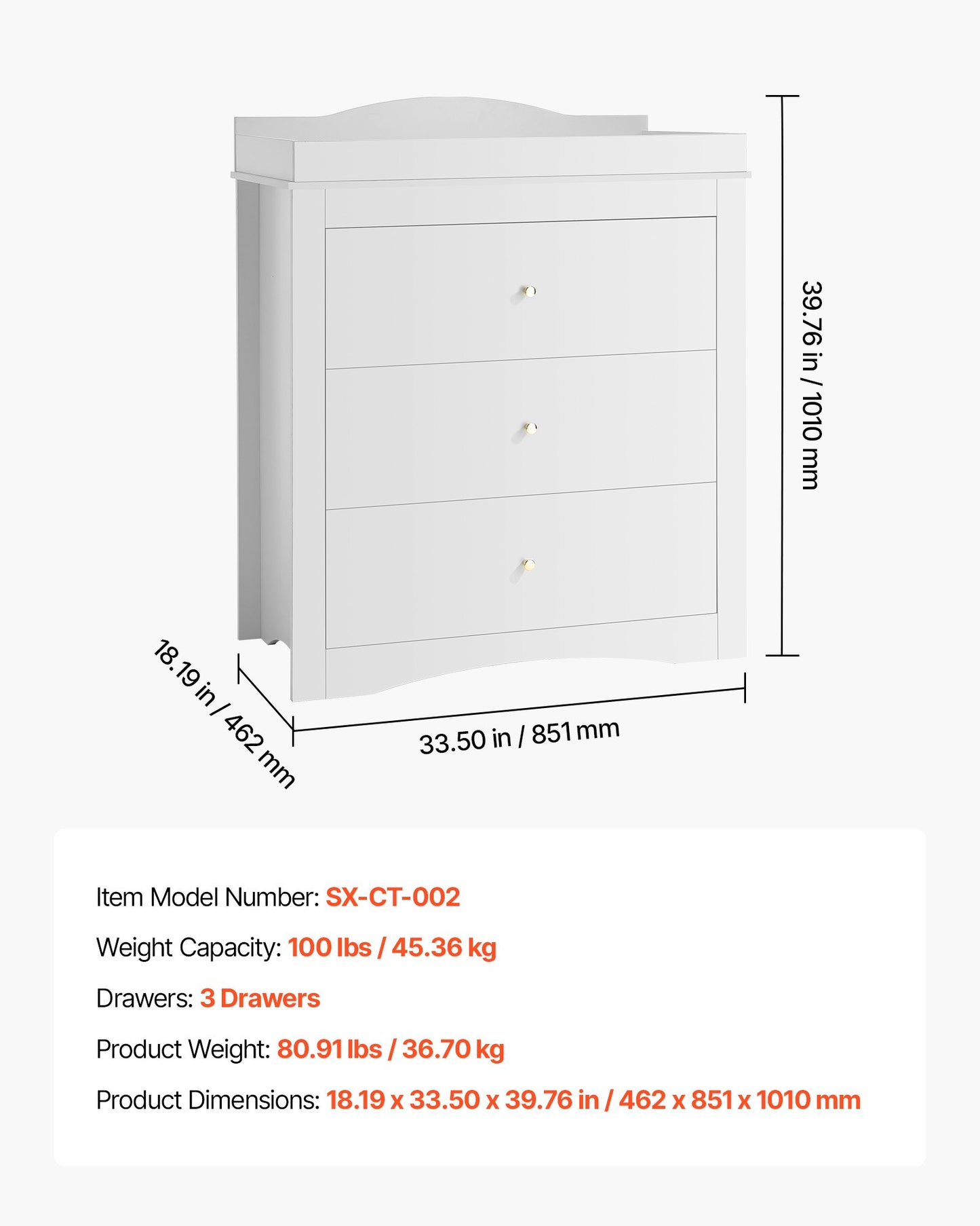 Changing Table Dresser, Baby Diaper Change Station with 3 Drawers, Multi-Functional Modern Changing Table Dresser with Storage Organizer Nursery for Children's Room, White
