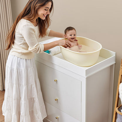 Changing Table Dresser, Baby Diaper Change Station with 3 Drawers, Multi-Functional Modern Changing Table Dresser with Storage Organizer Nursery for Children's Room, White