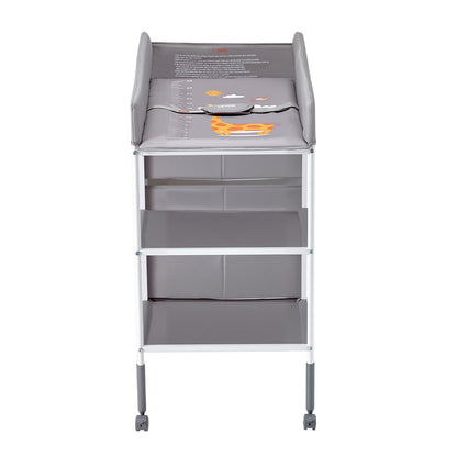 Baby Changing Table, Portable Diaper Change Station with 3 Fabric Drawers and Lockable Wheels, Adjustable Height Multi-Functional Changing Station Table with Storage Organizer Nursery, Gray
