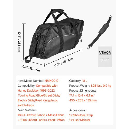 Motorcykel Sadelväska Innerväska, 18 L Insatsförvaring Resebagageväska Organizer, Kompatibel med Harley Davidson 1993-2022 Touring Road/Street Glide/Electra Glide/Road King Sadelväska, Svart |  EU