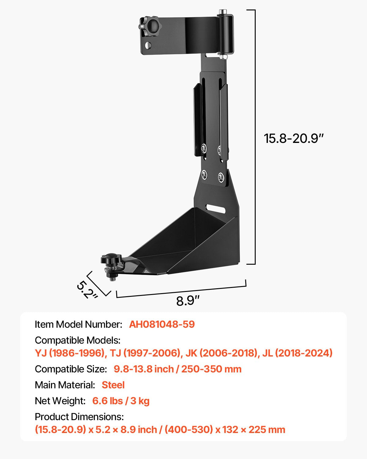 High Lift Jack Mount Bracket, Farm Jack Holder Mounting Bracket Kit, Mount Carrier for Off Road Heavy-Duty Jacks, Compatible With YJ (1986-1996), TJ (1997-2006), JK (2006-2018), JL (2018-2024)