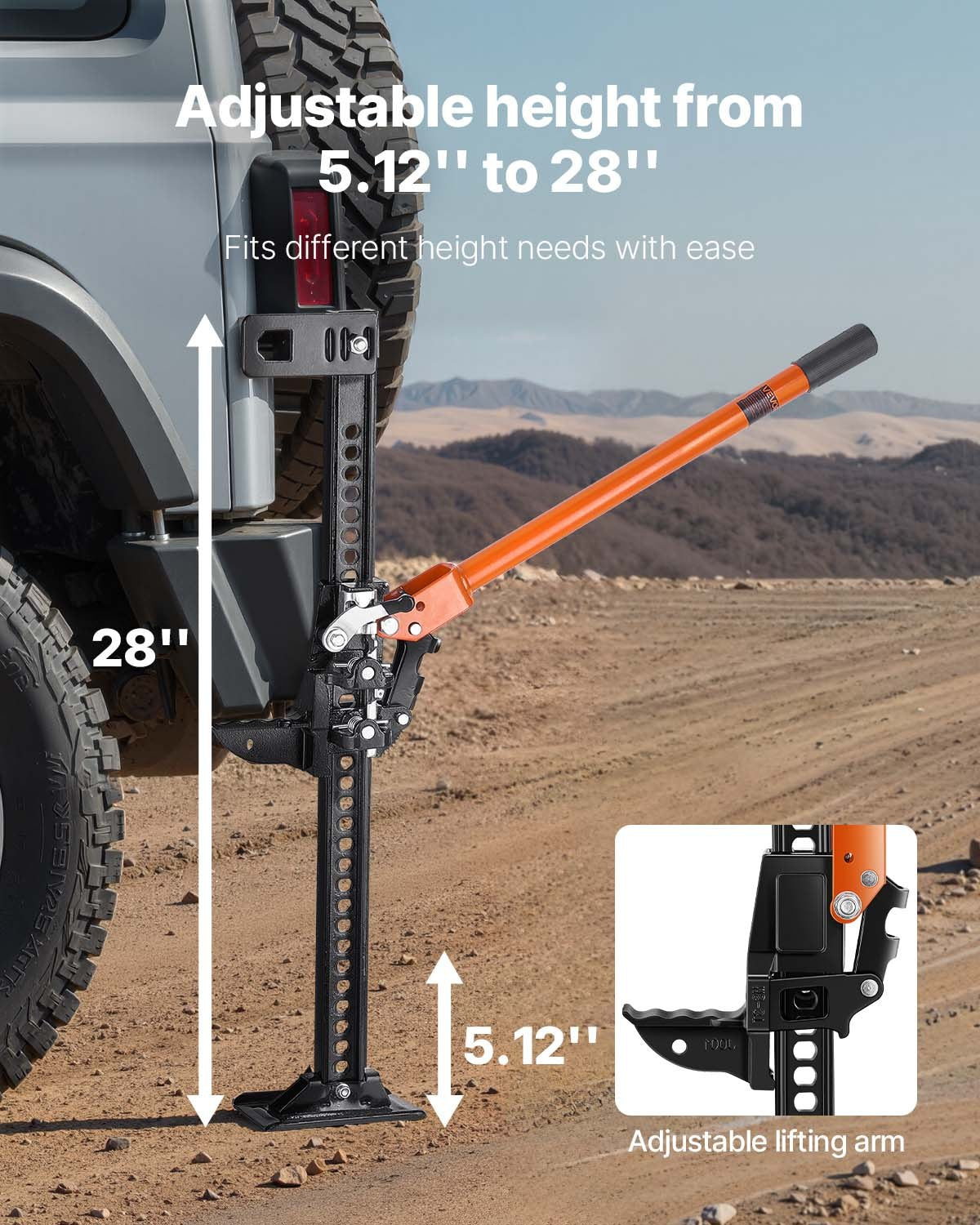 Farm Jack, 34" Utility High Lift Farm Jack, 3.18 Ton (7,000 lbs) Capacity Ratcheting Off Road Utility Jacks, Heavy-Duty Lift Jacks with 5.12"-28" Lifting Range for Tractor, Truck, SUV