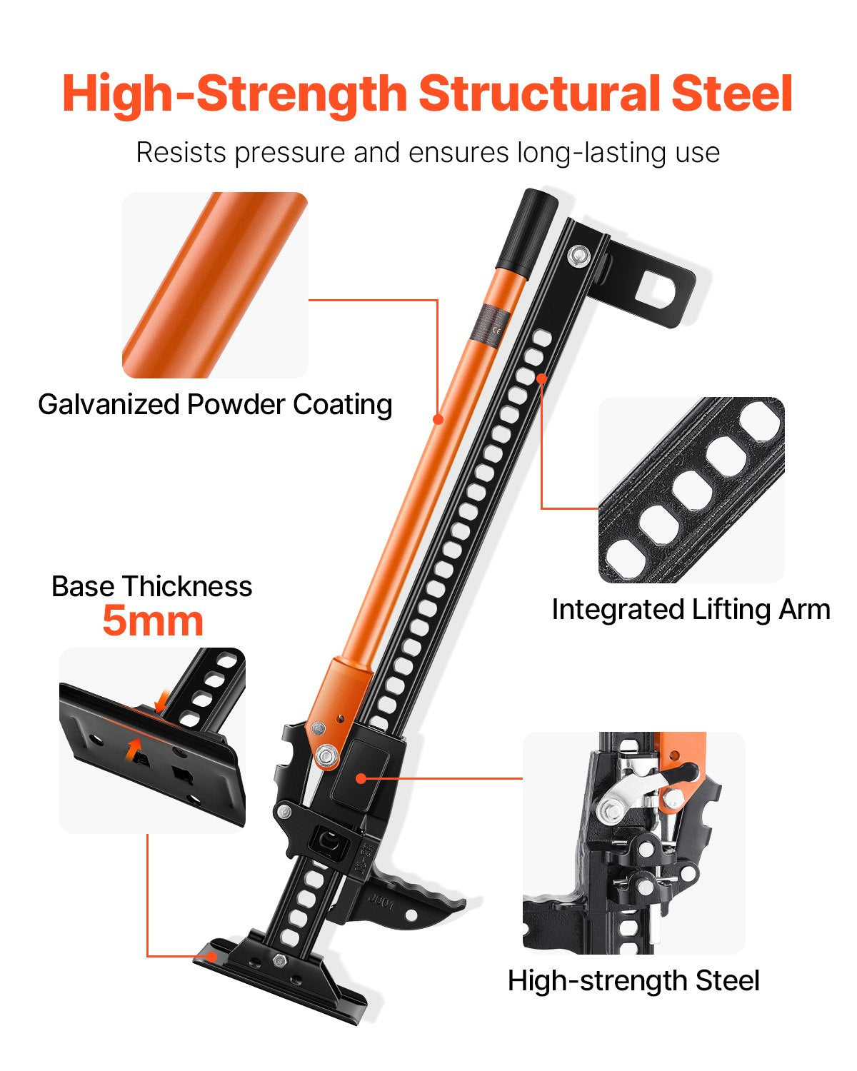 Farm Jack, 34" Utility High Lift Farm Jack, 3.18 Ton (7,000 lbs) Capacity Ratcheting Off Road Utility Jacks, Heavy-Duty Lift Jacks with 5.12"-28" Lifting Range for Tractor, Truck, SUV