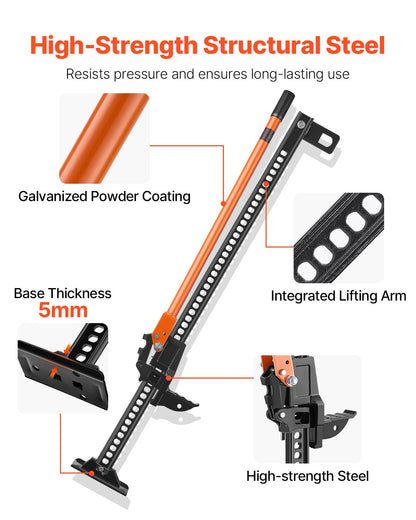 Farm Jack, 48" Utility High Lift Farm Jack, 3.18 Ton (7,000 lbs) Capacity Ratcheting Off Road Utility Jacks, Heavy-Duty Lift Jacks with 5.12"-42.5" Lifting Range for Tractor, Truck, SUV
