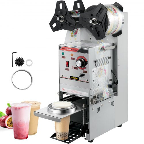 Semi-automatic Cup Sealing Machine, 300-500 Cup/h Tea Cup Sealer Machine, Silver Boba Cup Sealer Machine, 90/95mm Cup Diameter Boba Cup Sealing Machine with Control Panel for Bubble Milk Tea