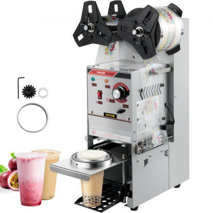 Semi-automatic Cup Sealing Machine, 300-500 Cup/h Tea Cup Sealer Machine, Silver Boba Cup Sealer Machine, 90/95mm Cup Diameter Boba Cup Sealing Machine with Control Panel for Bubble Milk Tea