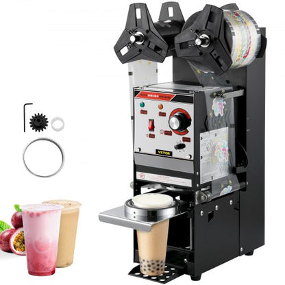 Semi-automatic Cup Sealing Machine, 300-500 Cup/h Tea Cup Sealer Machine, Black Boba Cup Sealer Machine, 90/95mm Cup Diameter Boba Cup Sealing Machine with Control Panel for Bubble Milk Tea