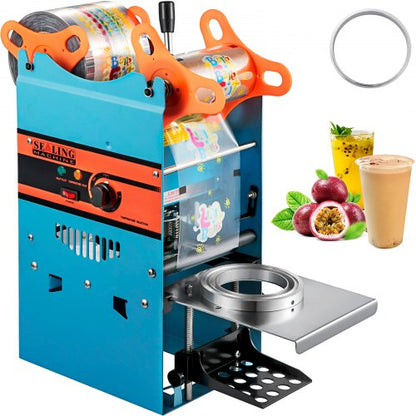 Manual Tea Cup Sealer Machine, 300-500 Cup/h Manual Boba Tea Sealer Machine, Blue Boba Tea Sealing Machine, 90/95mm Cup Diameter Cup Sealing Machine with Heating Technology for Bubble Milk Tea