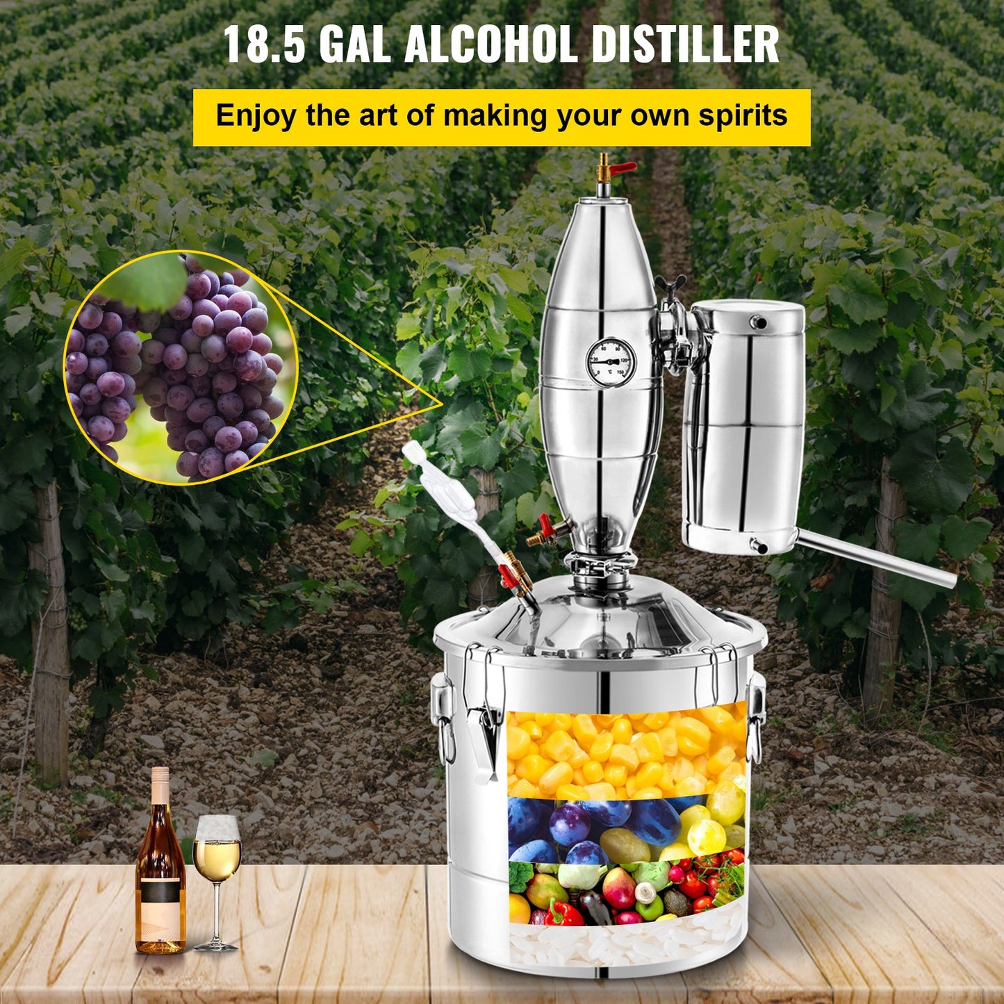 Distiller 70L /18.5 Gal Still Essential Oil Distillery Kit Home Moonshine Still with Thermometer and Fermentation Tank