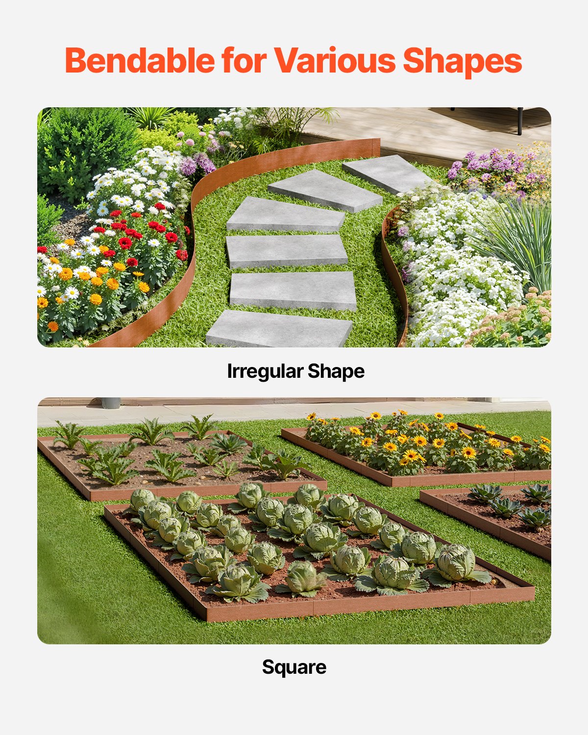 Steel Landscape Edging, 10 Packs 40 x 4.5 in Weather-Resistant & Pre-Rust Metal Landscape Edging, Bendable Garden Edging Border, Heavy Duty Lawn Edging, Flower Bed Yard Pathway Divider