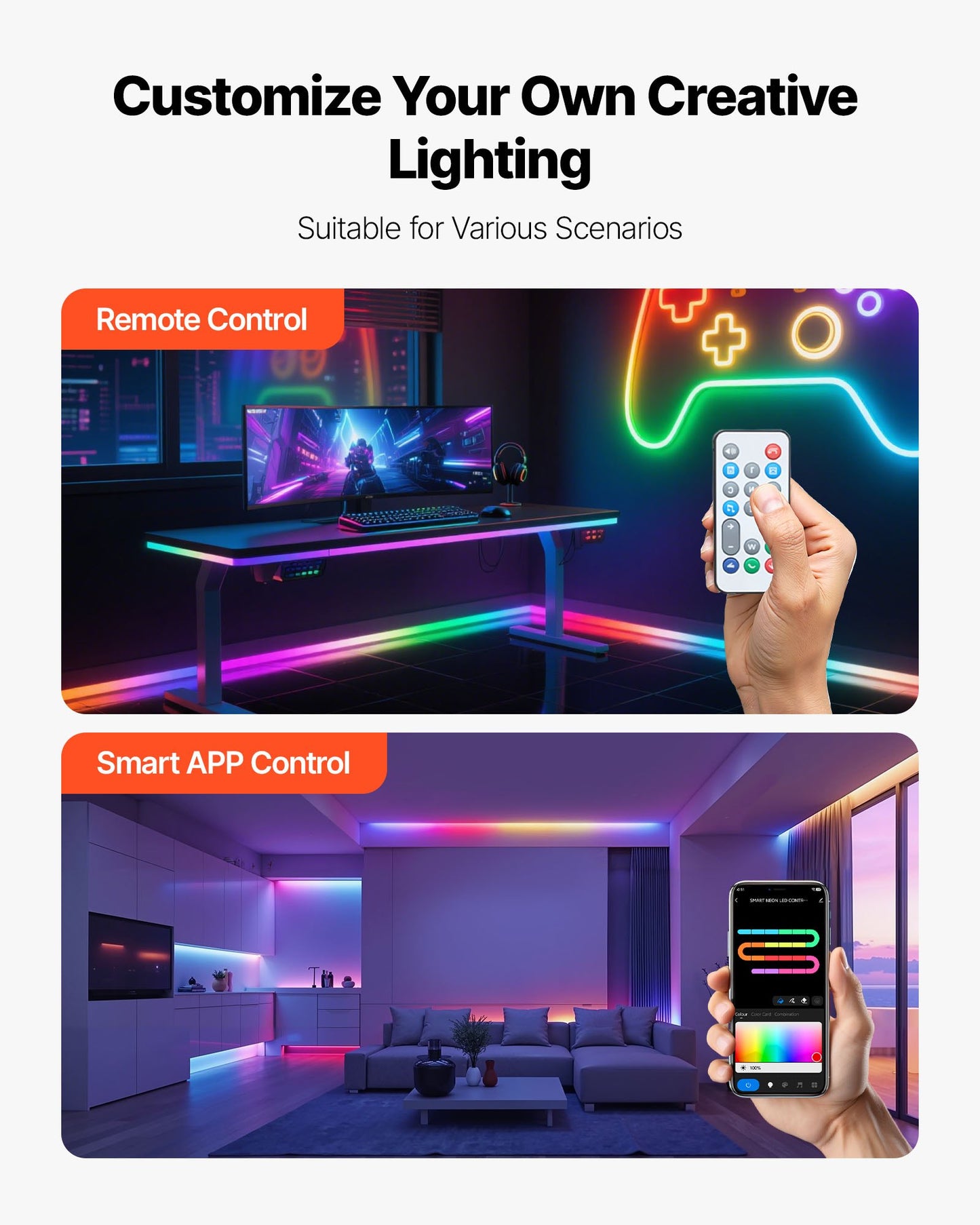 LED Neon Rope Light, 16.4 ft, Flexible RGB-IC LED Strip Light, Control with App/Remote, Works with Alexa & Google Assistant, Music Syncing, Custom DIY Neon Flex Lights, for Bedroom Gaming Indoor