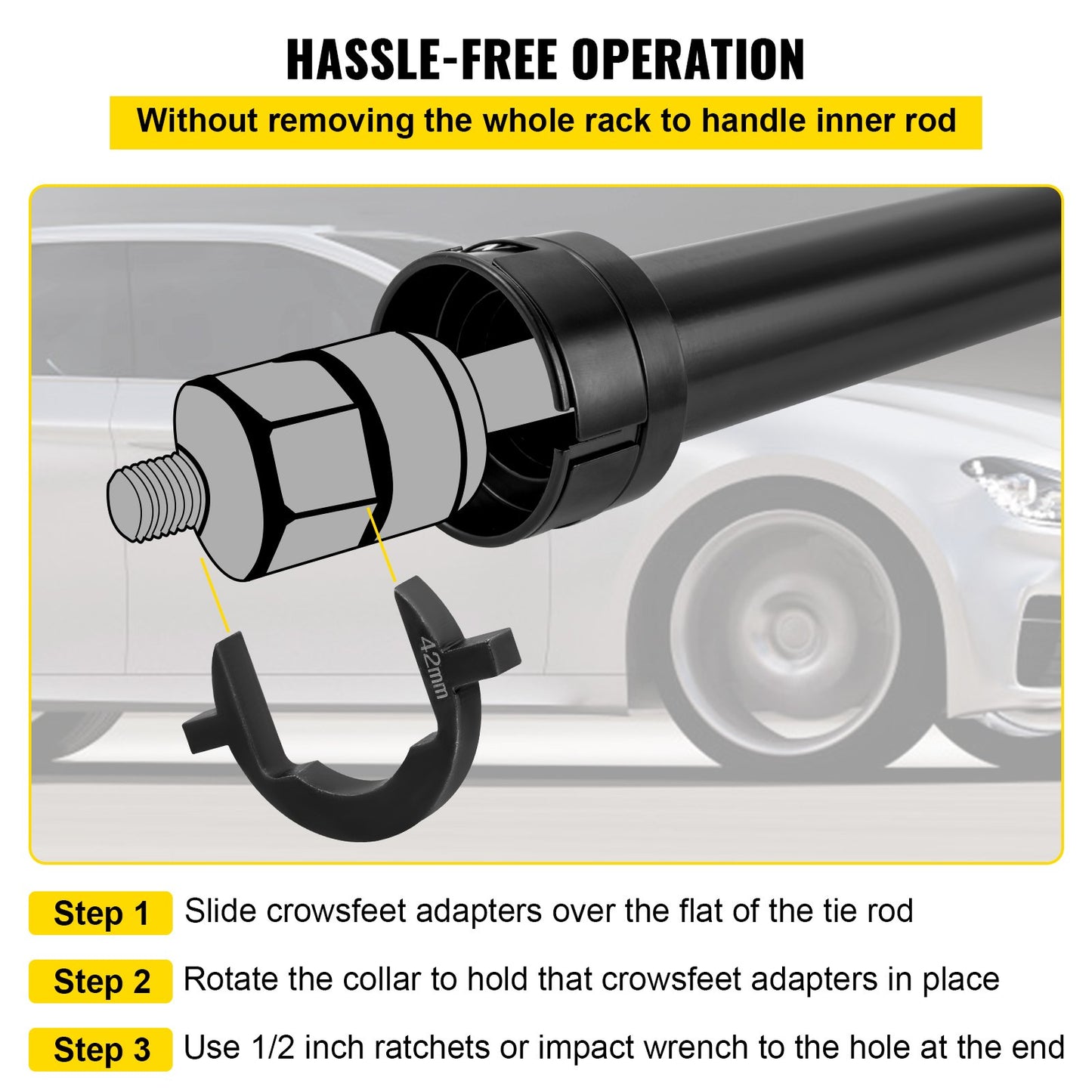 Inner Tie Rod Installation Kit, Includes 13 Crowfoot Adapters, Durable 1/2 Inch Drive Tube for Efficient Removal, Crafted from Robust Steel, Ideal for Automotive Maintenance